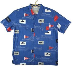 Columbia PFG Nautical Fishing Vented Shirt Sailing Boat Cocktails Blue Cotton XL